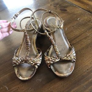 Vince Camuto block heel metallic python sandals